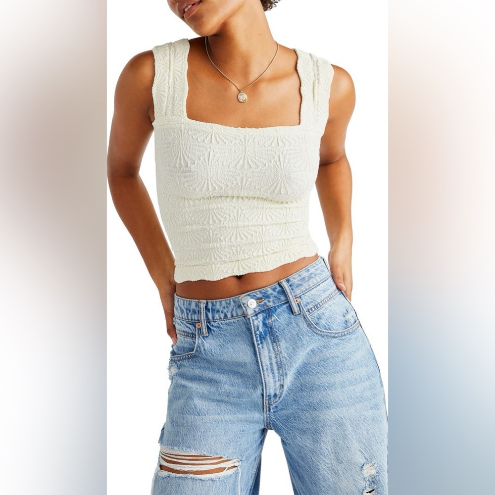 Free People Love Letter Floral Knit Camisole Textured Tank Top M/L